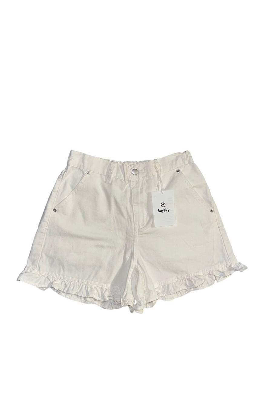 Aoysky Ruffle Hem Denim Shorts Size 2 White Cotton
